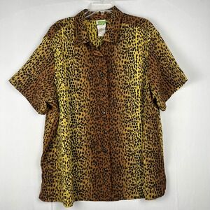 Vtg 90s Y2K TR Bentley Plus Leopard Animal‎ Print Short Sleeve Button Shirt 26W